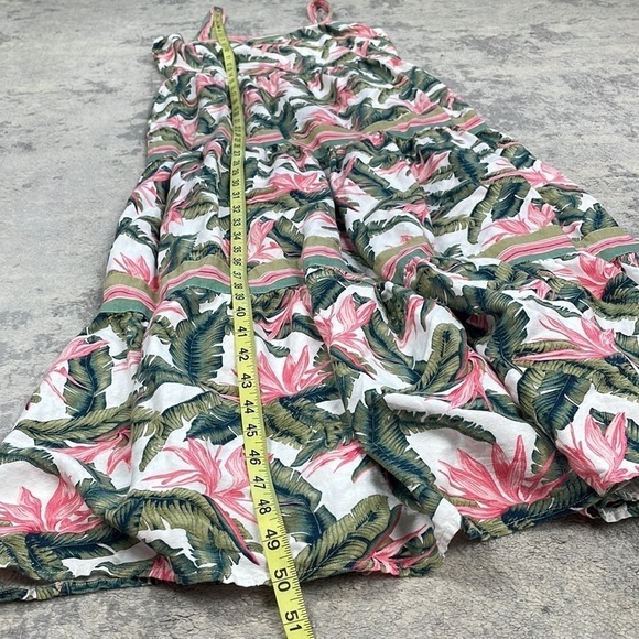 Loft Paradise Tropical Palm Tiered Maxi Dress Linen Hawaii Pink Green White Sz 4 - Picture 10 of 13